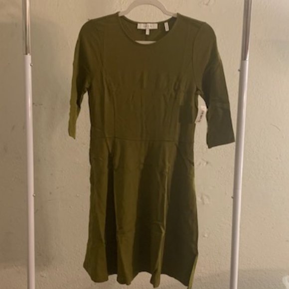 Lark & Ro Women's Avocado Green Knit Fit/Flare Dress Small NWT - Picture 1 of 8